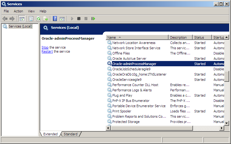Windows services console